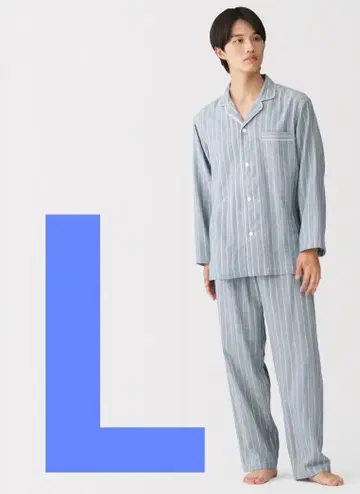 무인양품 겨드랑이 솔기 없는 파자마 스모키 블루 스트라이프 L 면 100%