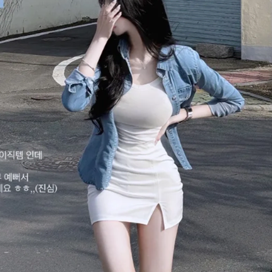 글램니 스판 트임 스커트 H라인 하이웨스트 화이트 에이블리 교신 교환 치마 바지 속바지 내장