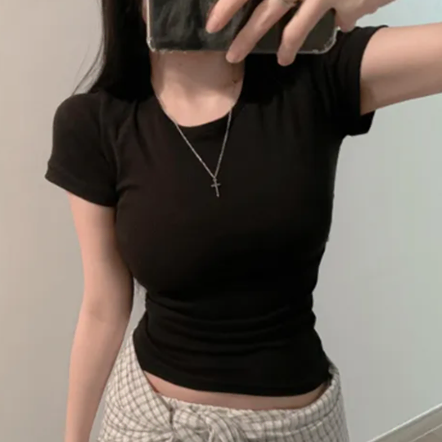 메이드미닝 데일리 코튼 옆셔링 라운드넥 반팔 베이직 이너 티셔츠 에이블리 교신 교환