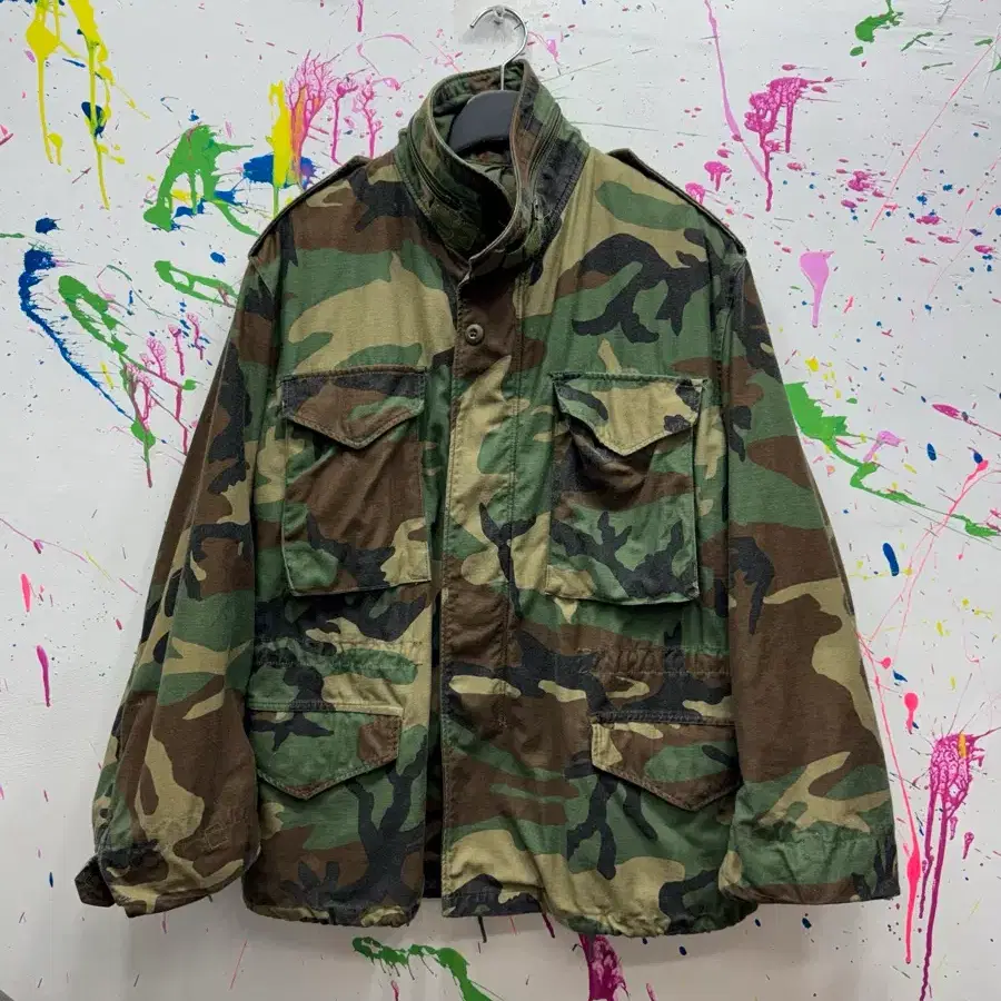80s 미군 오리지널 M-65 우드랜드 카모 필드 자켓M-S