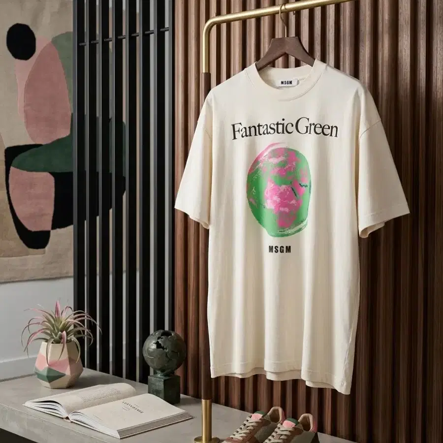 MSGM 판타스틱 그린 반팔 티셔츠 아이보리