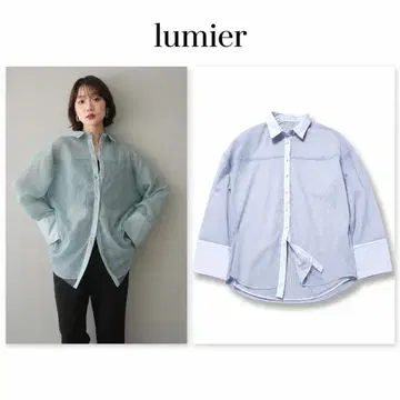 Lumier 튤 레이어드 스트라이프 시어 셔츠 색스 블루 새상품급