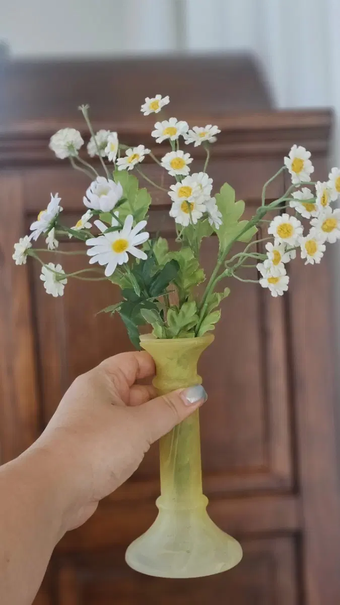 레몬색 글라스 촛대겸 한송이 꽃병 빈티지