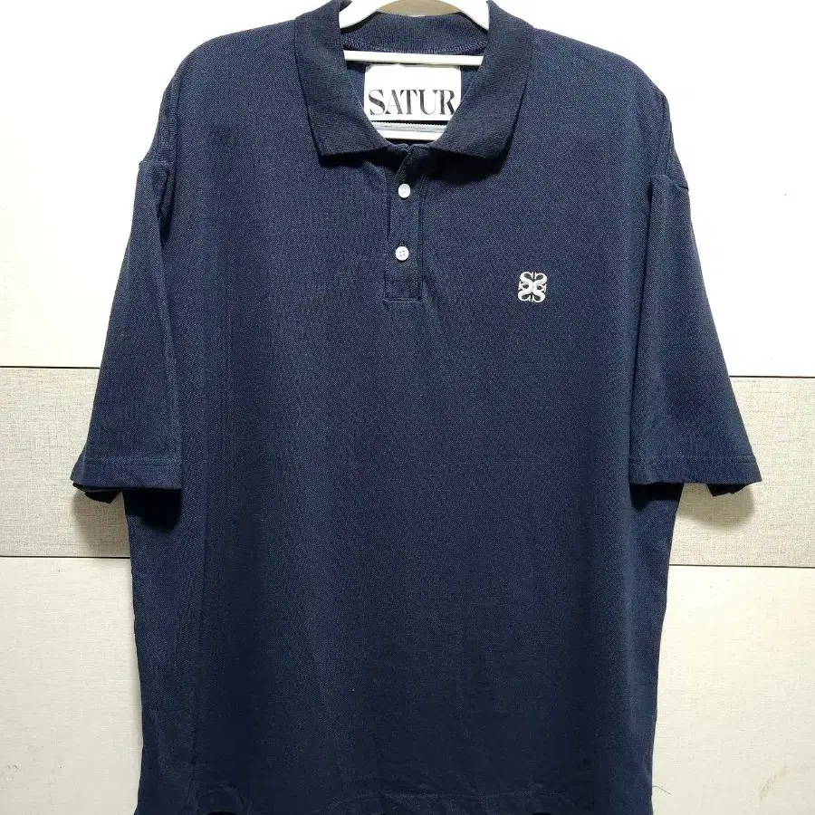 인기브랜드SATUR 네이비 오버핏 반팔 카라티 (XL)