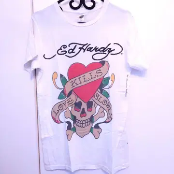 Ed Hardy 반팔 T셔츠 화이트 스컬 하트