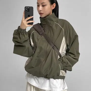 blackup 밤색 나일론 윈드 브레이커 나일론 자켓