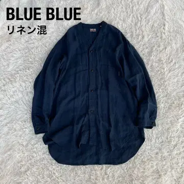 BLUE BLUE 블루블루 인디고 노카라 롱 셔츠 린넨 와시 XL