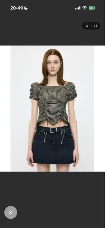 moussy 완판 멀티웨이 개더 블라우스 깅엄 체크