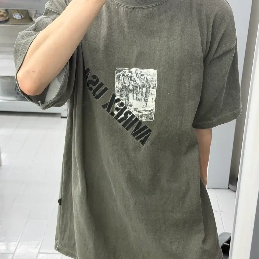 (XL) 아비렉스 USA 자수 로고 그린 모크넥 반팔 티셔츠 다크 그린
