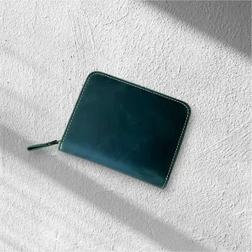 천연 가죽 남성용 컴팩트 지갑 2단 라운드 지퍼 동전 지갑 그린