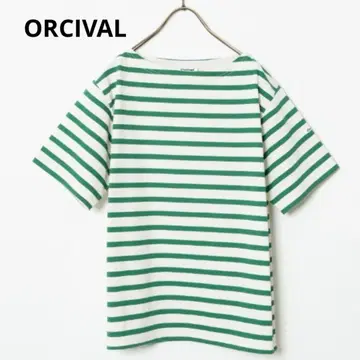 ORCIVAL 오르치발 보트넥 보더 T셔츠 반팔 사이즈 1 그린