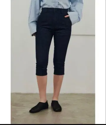 스타일 믹서 스트레치 데님 카프리 팬츠 블랙