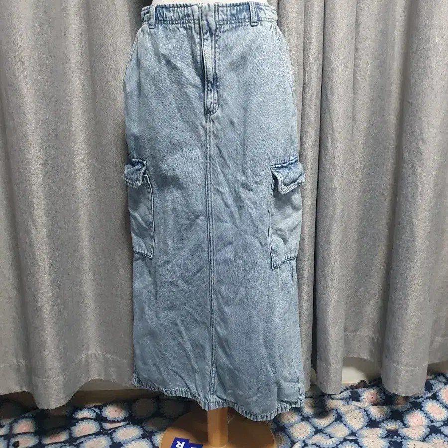 L카고 데님 롱스커트