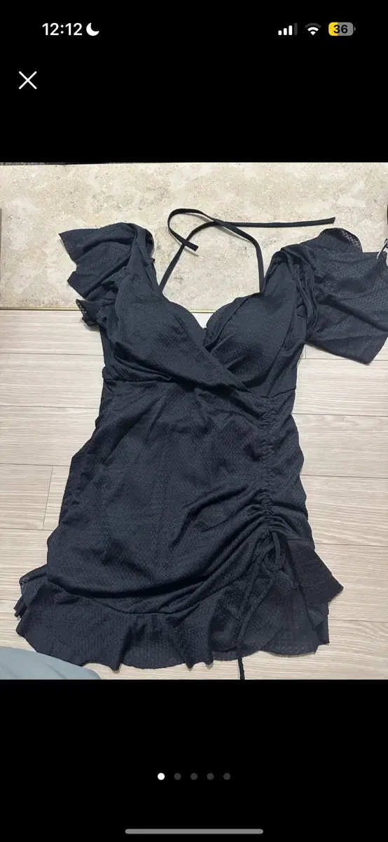 블랙 셔링 캡내장 프릴 원피스 수영복 xl