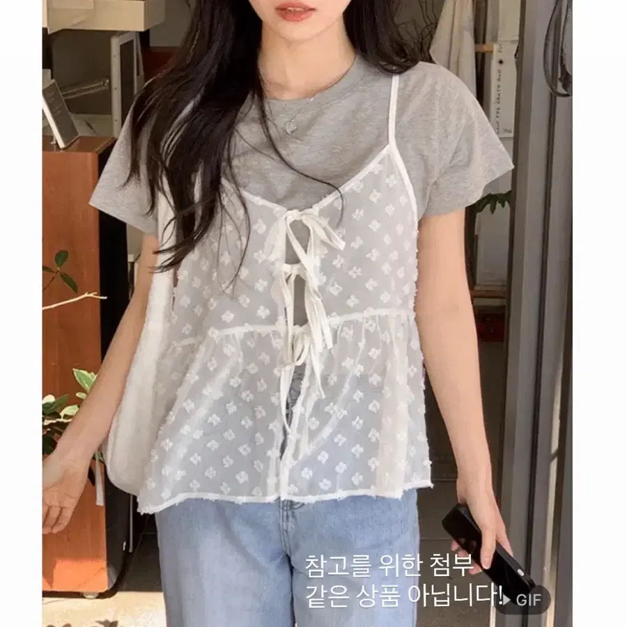 티셔츠 레이어드용 나시 화이트 도트 앰보
