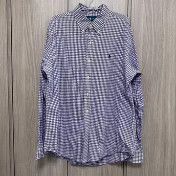 랄프 로렌 90s 깅엄 체크 퍼플 L 오버
