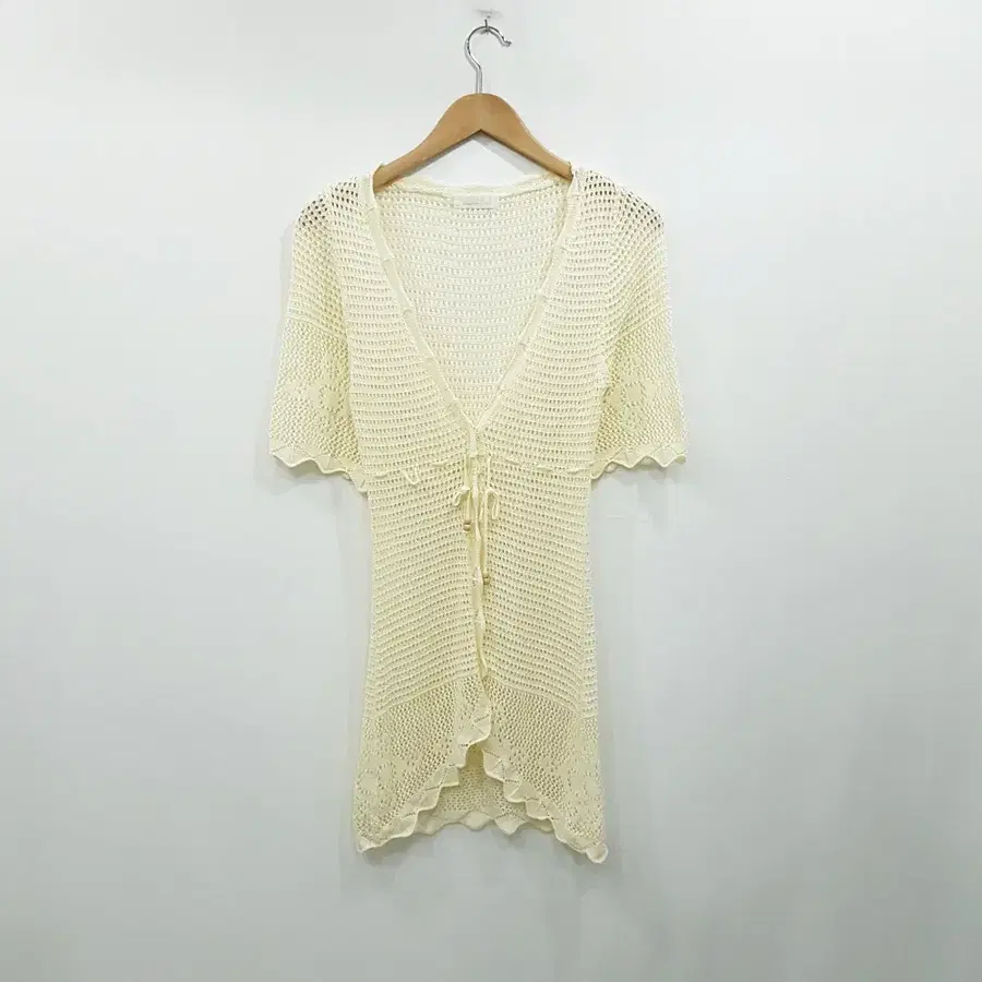 R828 빈티지 브이넥 모리걸 하구미룩 그물 5부 반팔 롱 가디건 여M