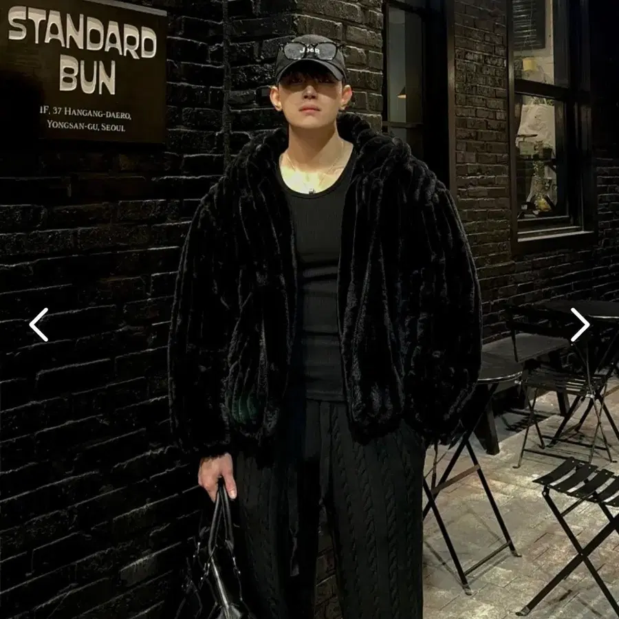 Free / 블랙 ) 덩치 커보이는 그리즐리 퍼 후드집업 패딩자켓