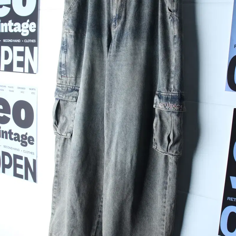 (L-XL) 스컬프터 청바지 데님 카고 워싱 연청 스트링-P10636