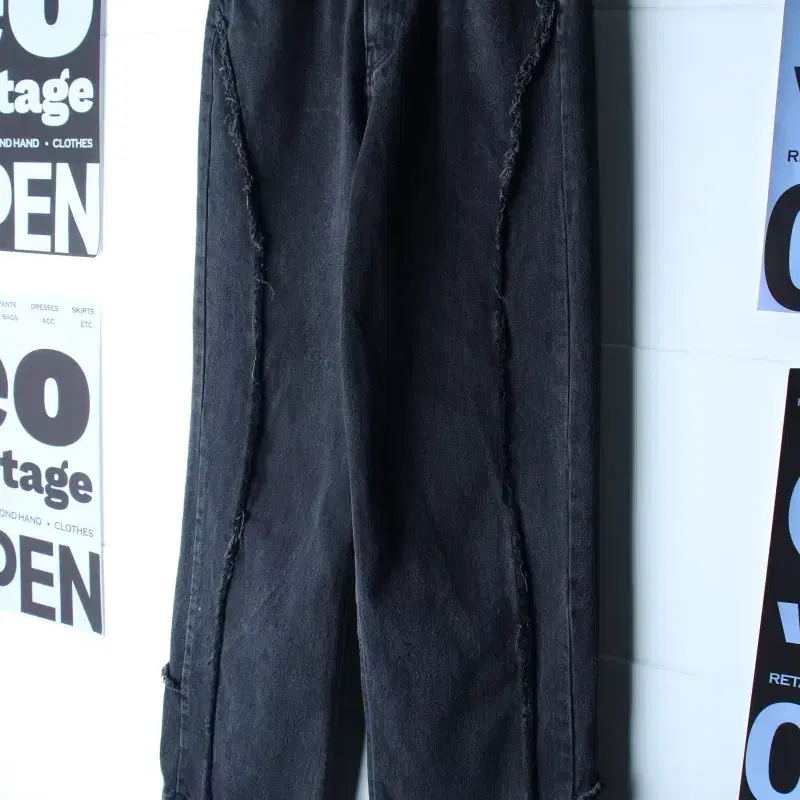 W(M-L) 브랜드빈티지 청바지 데님 와이드핏 컷오프 흑청-P10637