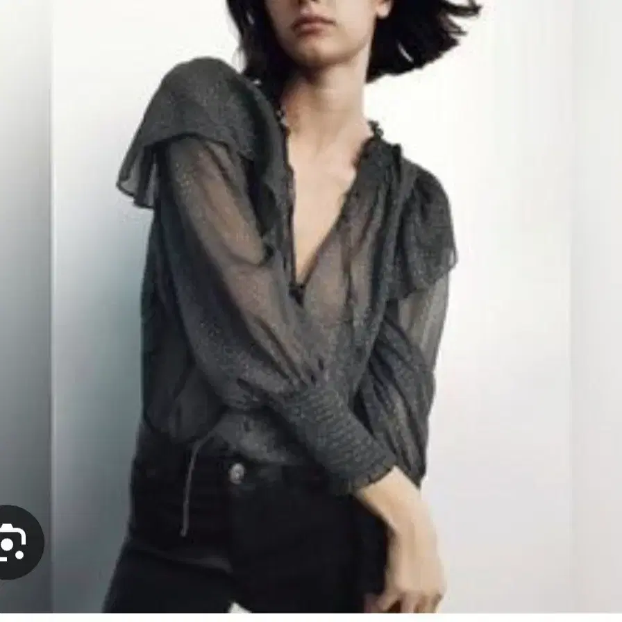 자라(ZARA) 은사 도트 시스루 블라우스 (그린, XS)