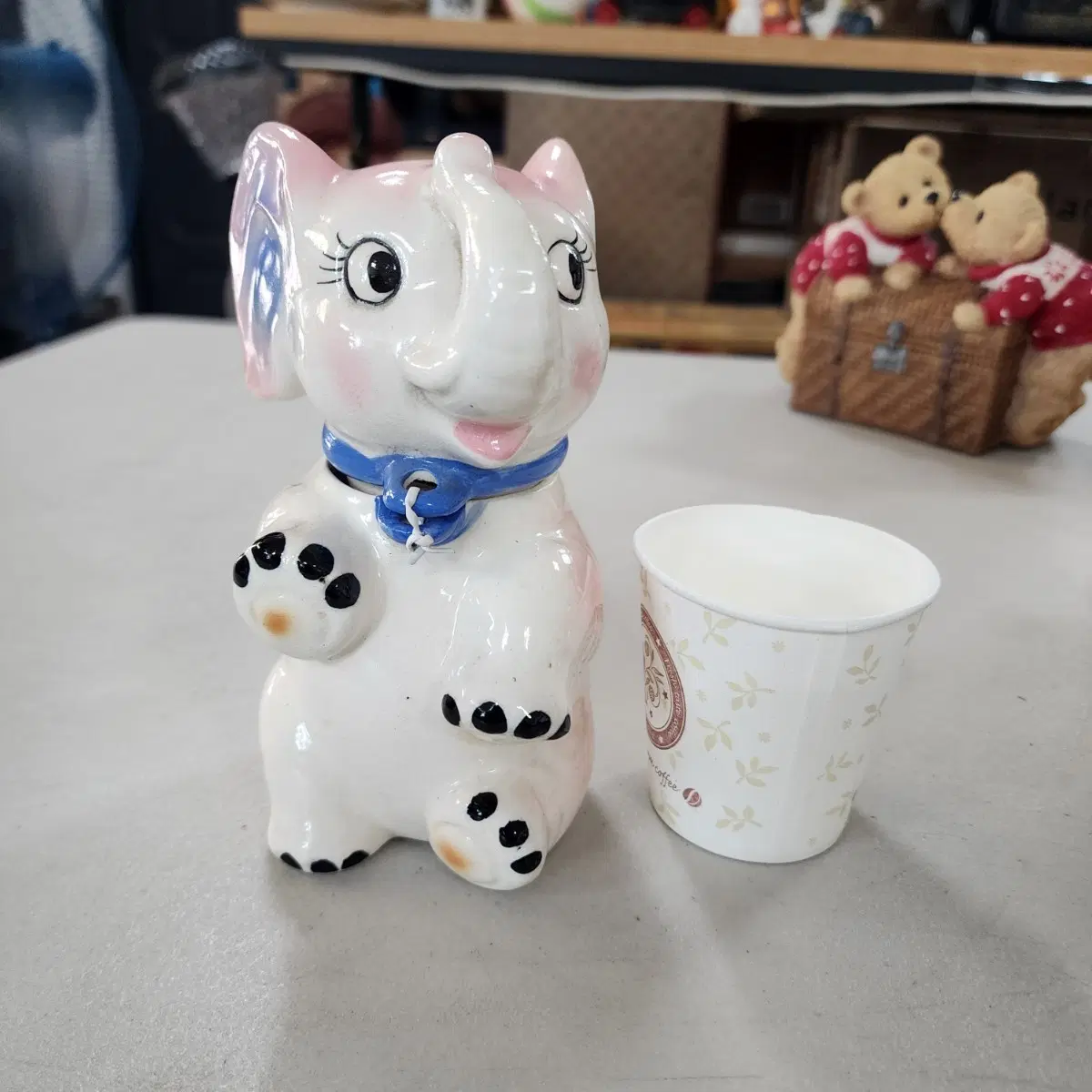 Japan 오래된 #코끼리 도자기 저금통 높이16.2cm
