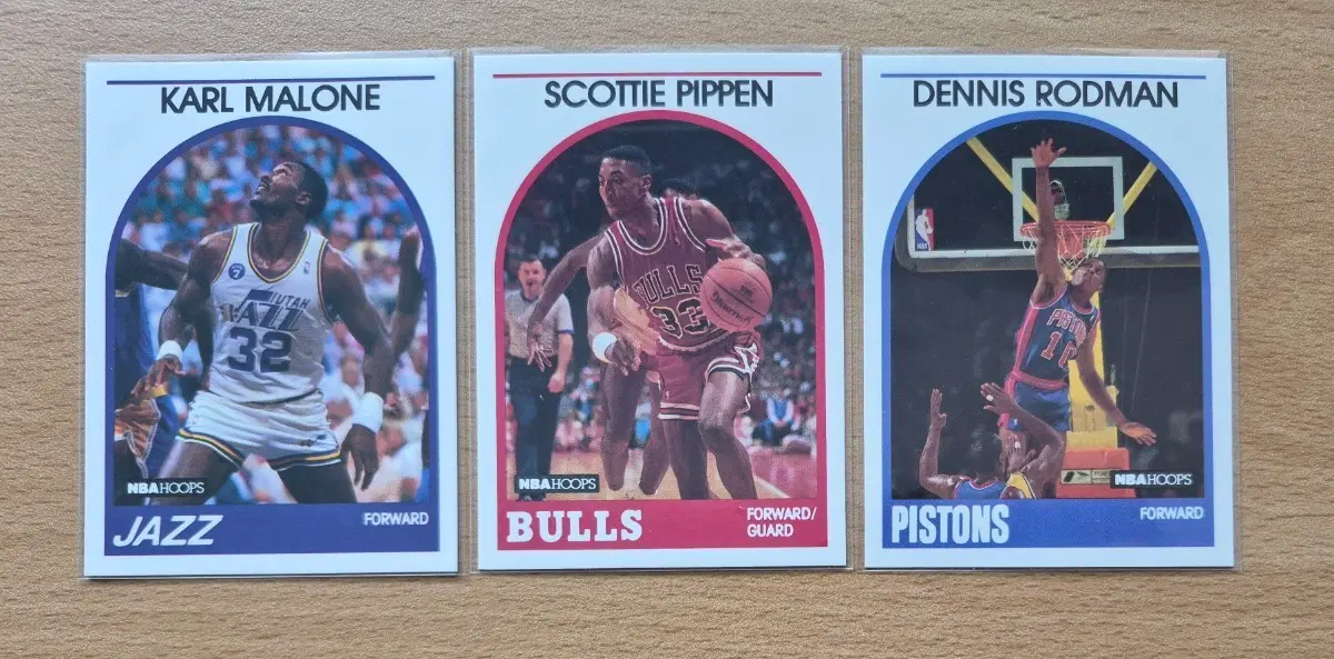 NBA 1989 훕스 칼 말론, 스코티 피펜, 데니스 로드맨 카드 3장랏 판매합니다.