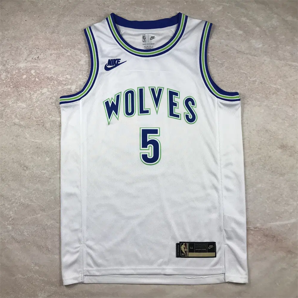 NBA 농구 유니폼 팀버울브스 5호 에드워즈 클래식 화이트 핫 프레스