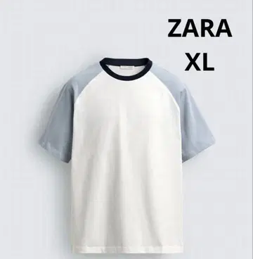 ZARA 래글런 슬리브 T셔츠 화이트 x 블루 XL
