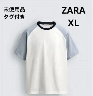 ZARA 래글런 슬리브 T셔츠 화이트 x 블루 XL