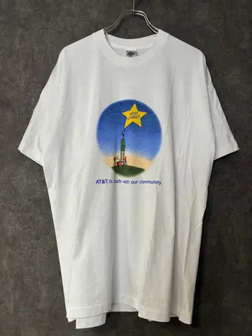 90s AT&T 그림책풍 패턴 기업 티셔츠 화이트 XL 사이즈 미국제
