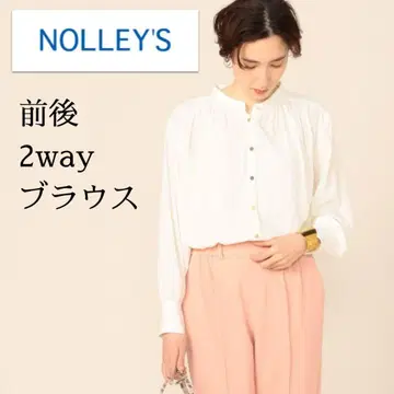 노리즈 / 앞뒤 2way 스탠드 카라 드레이프감 개더 블라우스 아이보리 화이트