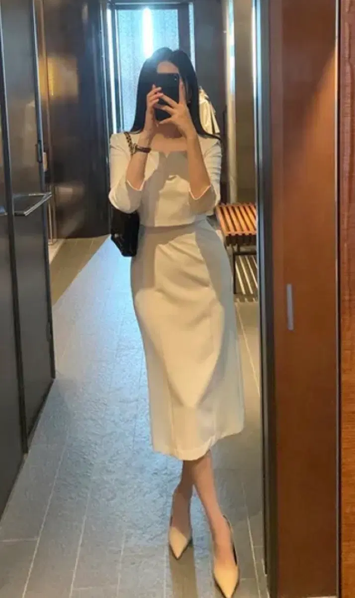 결혼식 2부, 하객룩, 스퀘어넥 원피스 (크림, M)
