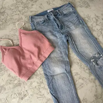 GYDA 데미지 스키니 데님 & 상의 세트