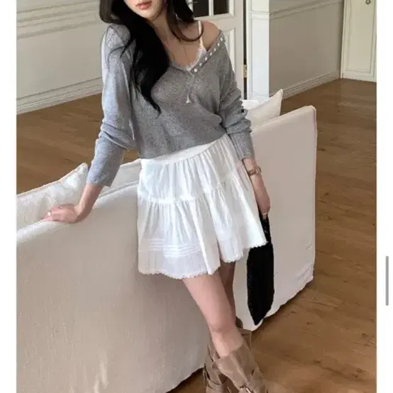 메리어라운드 리닝 레이스 밴딩 미니 (sk)(비스코스30%) 화이트