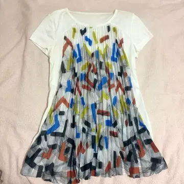 HIROKO BIS 절개 기하학 패턴 튜닉 반팔 화이트