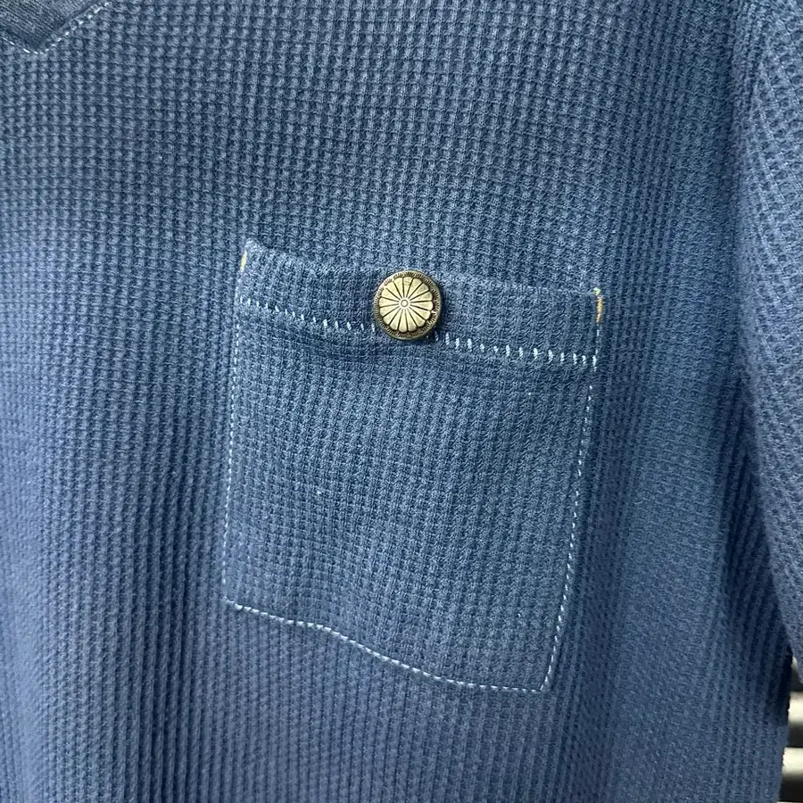 DENIFITS 일본 콘쵸 아메카지 워크 포켓 반팔 와플 웨스턴 에스닉 브이넥