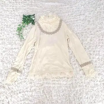 엑시즈팜 티셔츠 [ M ] 레이스 프릴 시어 아이보리