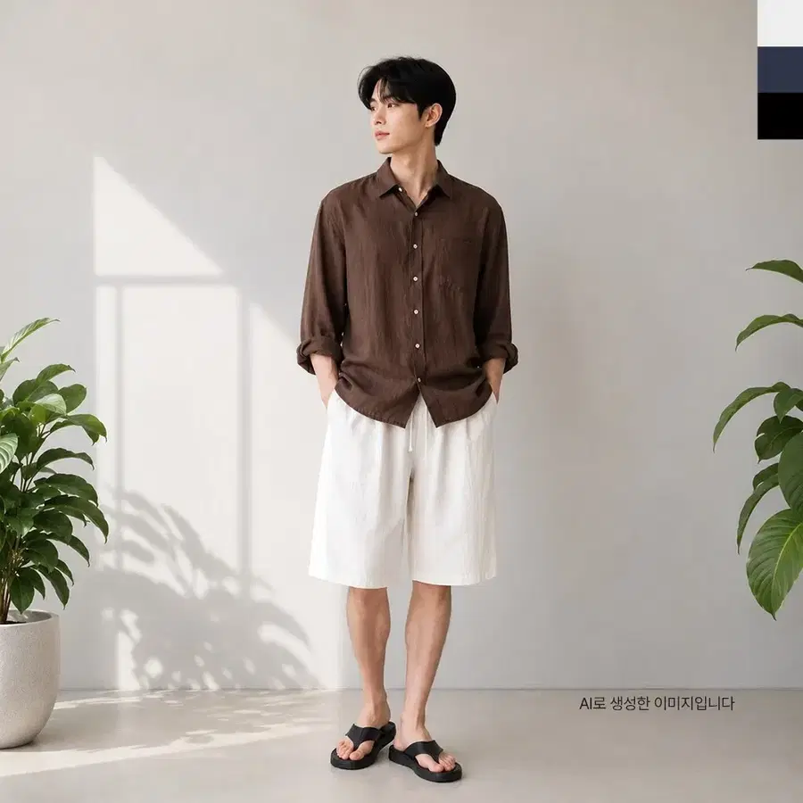 남성 린넨 버뮤다 와이드 7부 데님 반바지