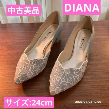 새상품급 중고 DIANA 레이스 자수 스틸레토 펌프스 스카이블루 24cm