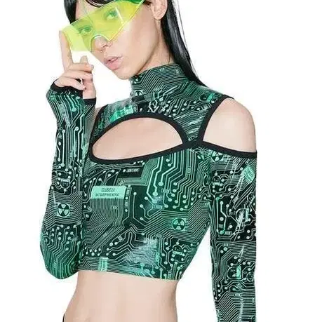 [Club Exx / Dolls Kill] 네온 그린 서킷 보드 암워머 (O/S)