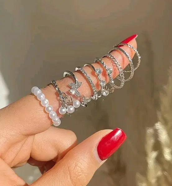 새상품 진주 나비 큐빅 반지 9종 세트 일괄드림