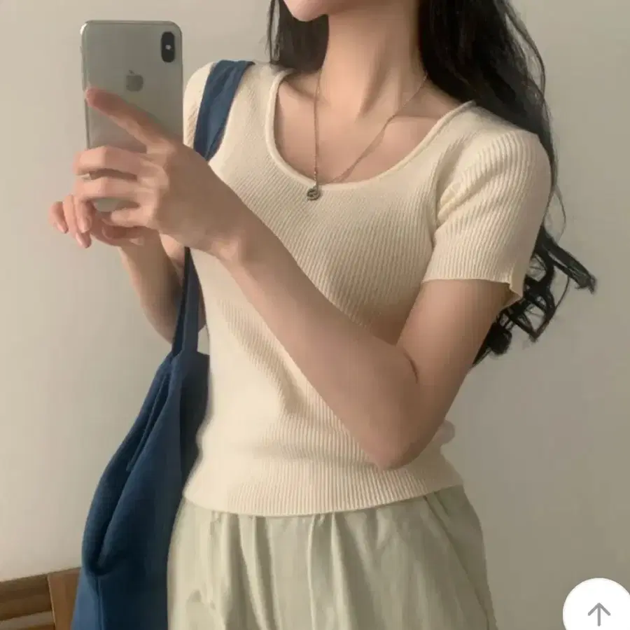 슈가파우더 유넥 골지 슬림 반팔니트 크림