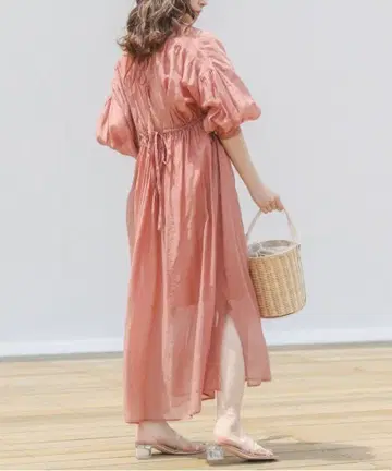 새상품급 Chico 시어 5부 소매 볼륨 백리본 원피스 프리 사이즈