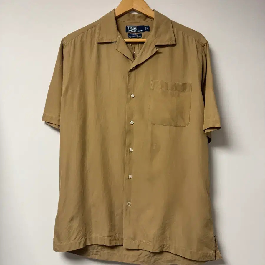 폴로랄프로렌 콜드웰 실크 오픈카라 반팔 셔츠 베이지 90s L