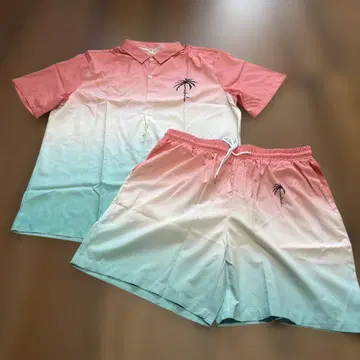 그라데이션 야자수 패턴 반팔 셔츠 숏팬츠 셋업 XL