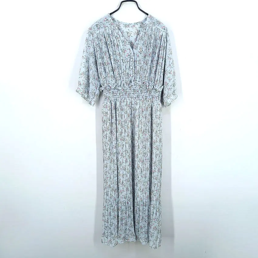 빈티지 여름 플리츠 밴딩 쉬폰 반팔원피스 스카이 (HU46266)