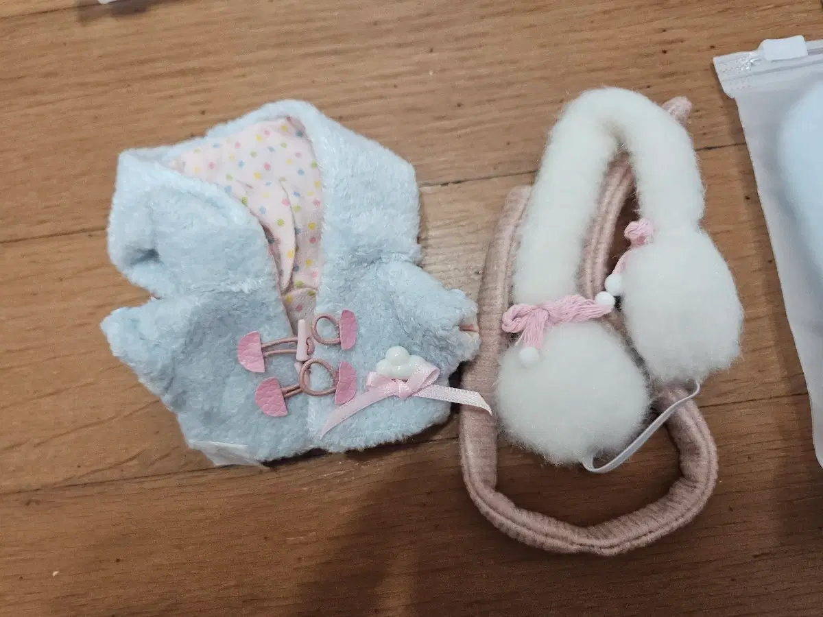 10cm 인형옷 떡코 모자 세트 블루 화이트