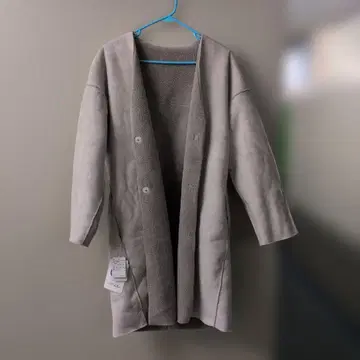 페이크 무스탕 노카라 롱 코트 그레이지