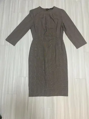 ZARA 자라 체크 무늬 긴팔 원피스 타이트 베이지 계열 M